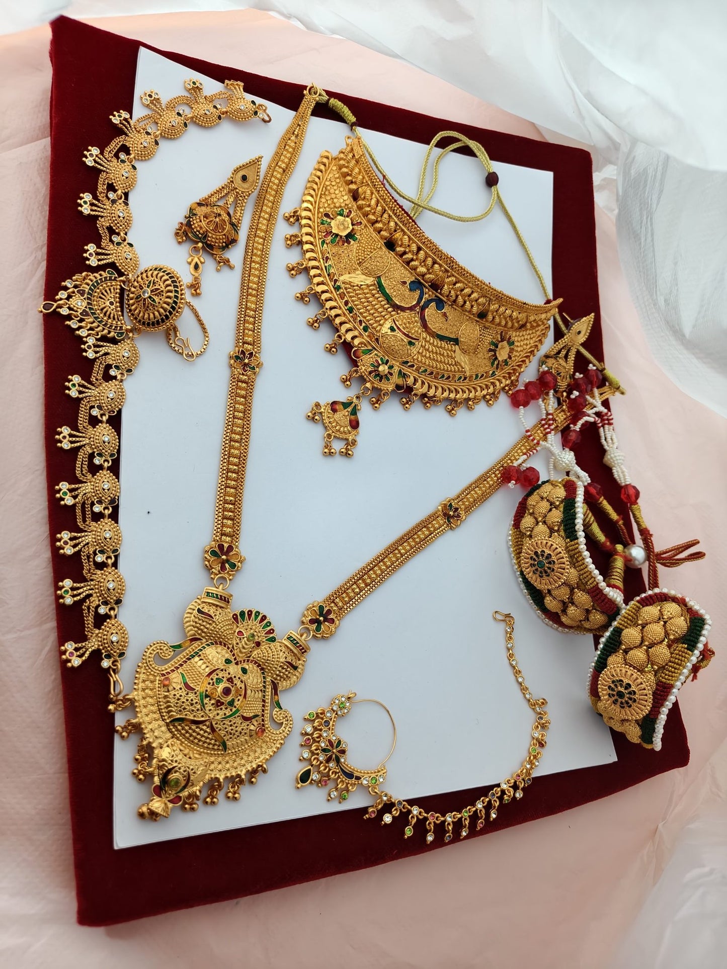 Rakhdi set, Ranihar, nath,ponchi, chokar with buti 38